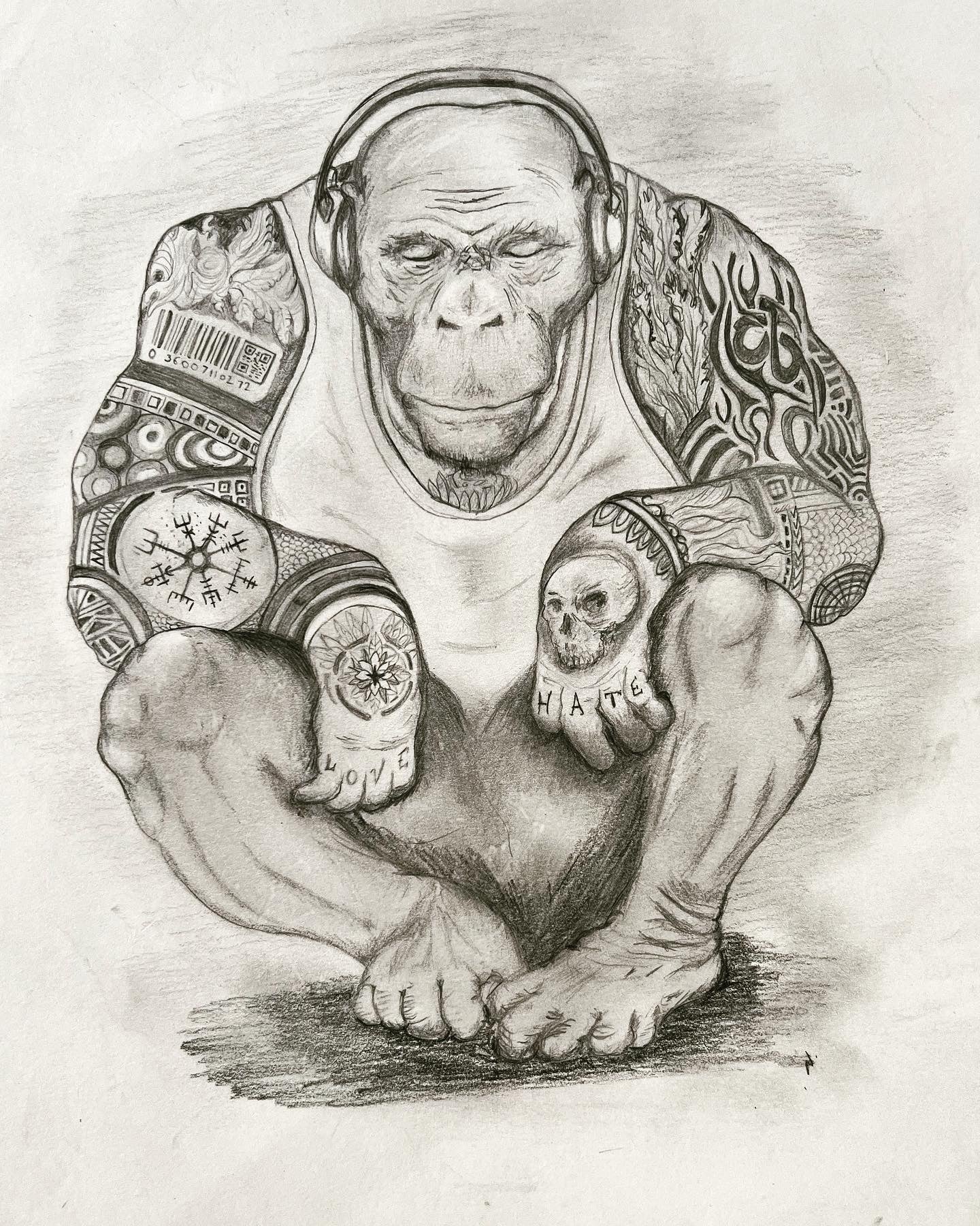 'The sound of music' tattooed Ape print